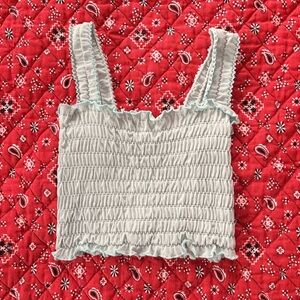 Anthropologie Smocked Ruffle Tank Top Light Blue Size L/XL
